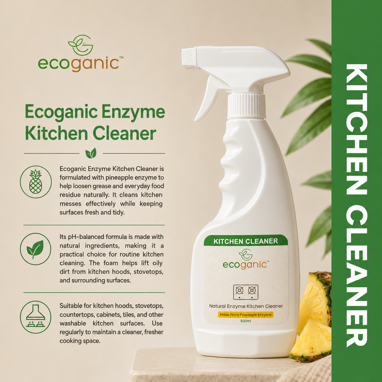 Ecoganic Enzyme Kitchen Cleaner 500ml - Image 5
